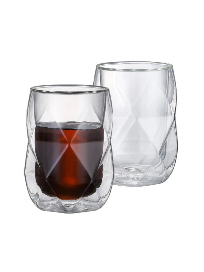 1CHASE Set of 2 - Double Wall insulated Diamond Shape Coffee Tea Cups 350ml - Image 1